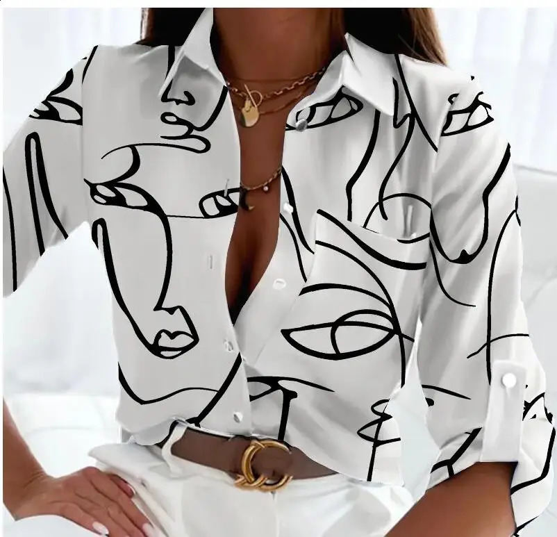 Casual Long Sleeve Lapel Slim Tops Women Fashion Commute Chic Clothes Blusas Office Ladies Multicolor Printed Blouses Shirts 240813