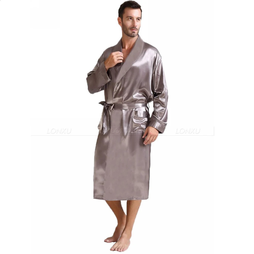 Mens Silk Satin Pajamas Sleepwear Robe Robes Bathrobe Nightgown S~3XL 240812