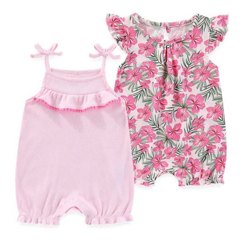 2 pieces of pure cotton newborn baby girl clothing flower 0-12M cartoon unisex sleeveless baby boy clothing summer print W240812