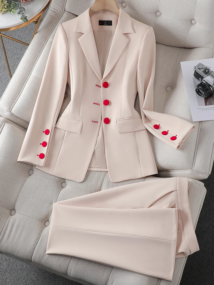 Fashionable womens jacket set solid color single corset and high waisted sparkling pants twopiece for office ladies to wear officially 240812