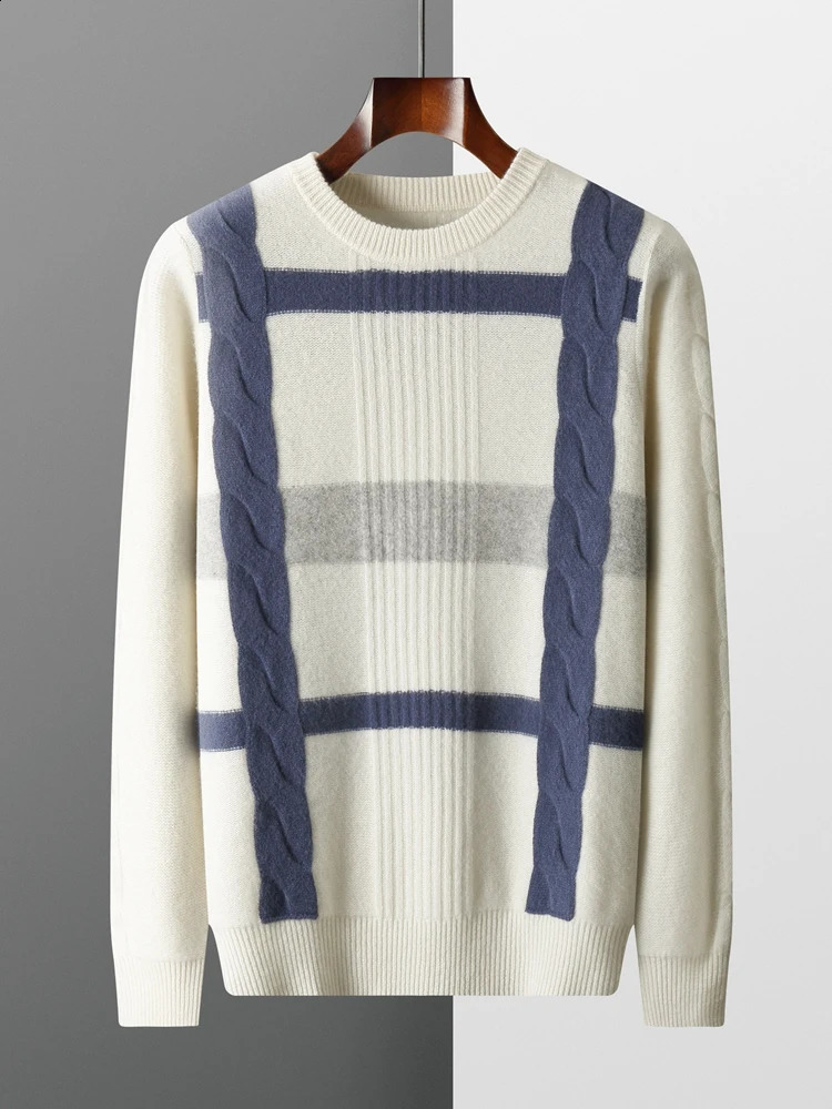 Thick Twisted Comparison 100% Merino Wool Sweater Mens OCollar Pullover Knitted AutumnWinter Casual Loose Large Jacket Top 240812