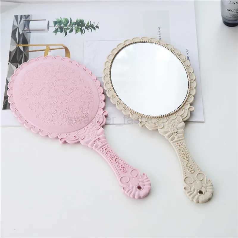 1Pcs Silver Vintage Mirror Ladies Floral Repousse Oval Round Makeup Hand Hold Mirror Princess Lady Makeup Beauty Dresser GiftXJ240813