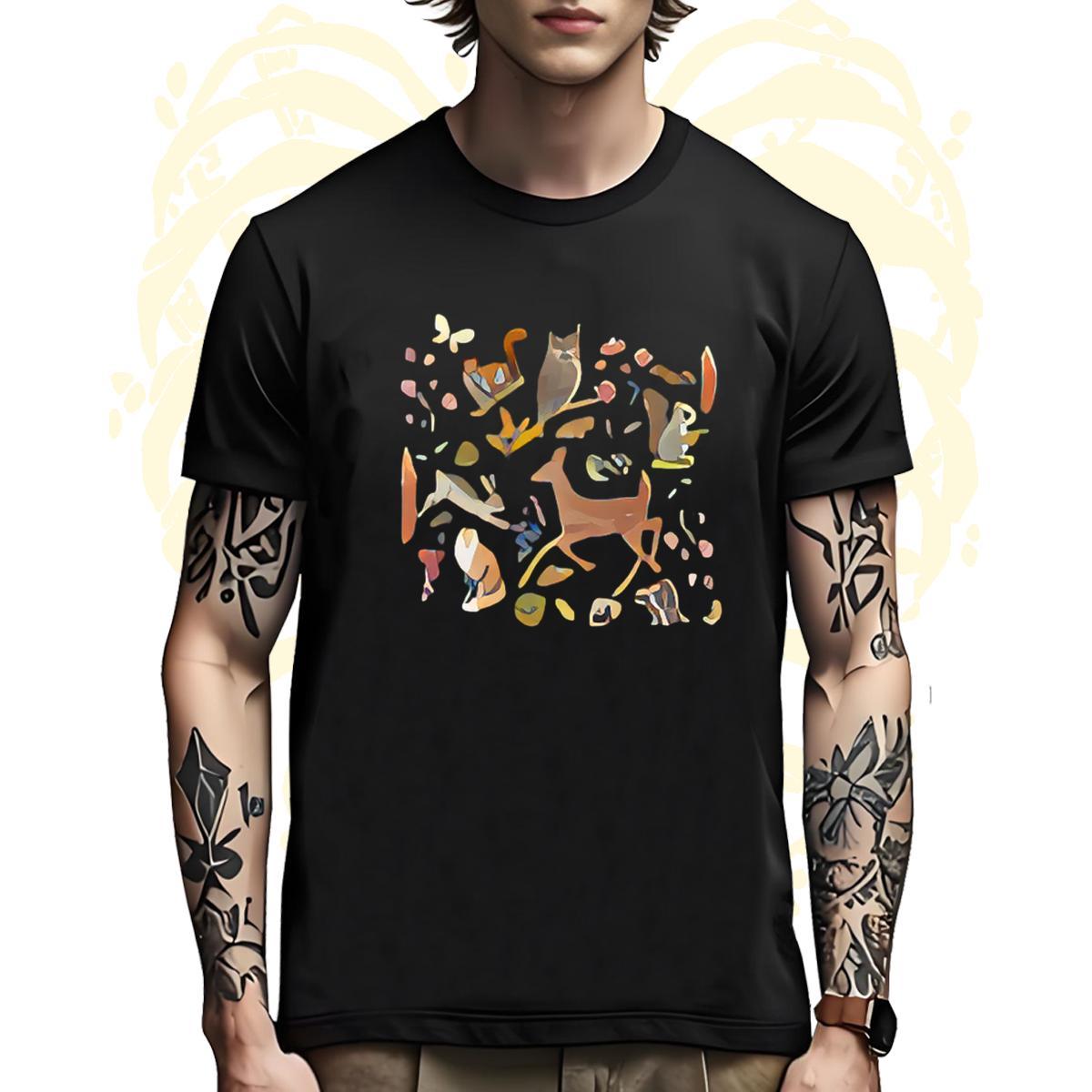Comfortable T Shirt For Man Deer Crew Neck Street Casual Black Oversized 230g 100% Cotton Mens Tshirts Casual New Polos