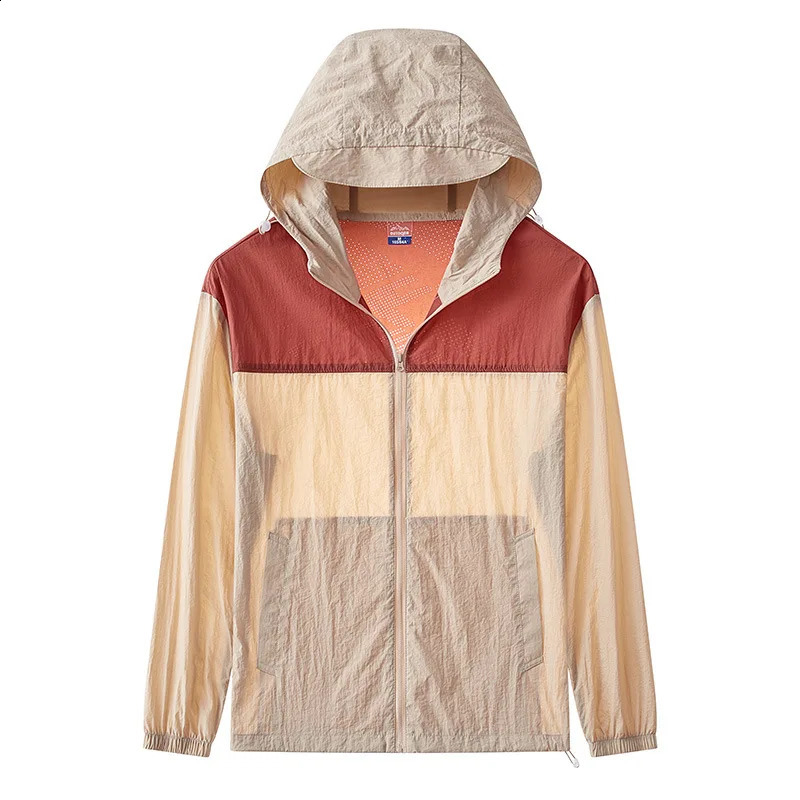 Mens ultrathin waterproof clothing for summer casual loose fast drying breathable lightweight hooded sports windproof machine 240812
