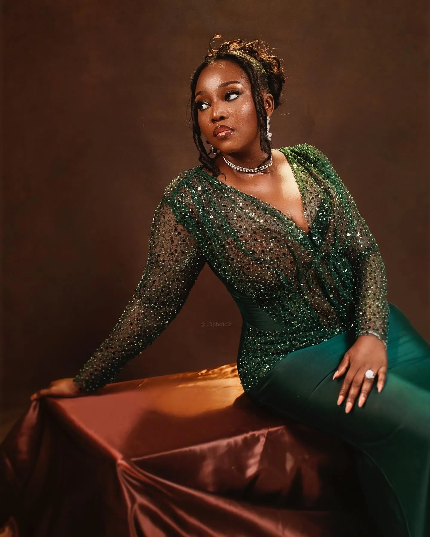 Green Aso Ebi Mermaid V-neck Long Sleeves Sequins Arabic Prom Dresses Formal Party Second Reception Birthday Engagement Evening Gowns Dresses Robe De 