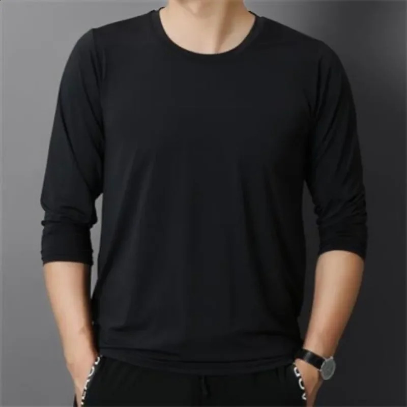 Mens T-Shirts Long Sleeve Slim Men T-Shirt Young Man Solid Autumn Tops Tees Shirt O-Neck For Male Boys Tshirt 240812