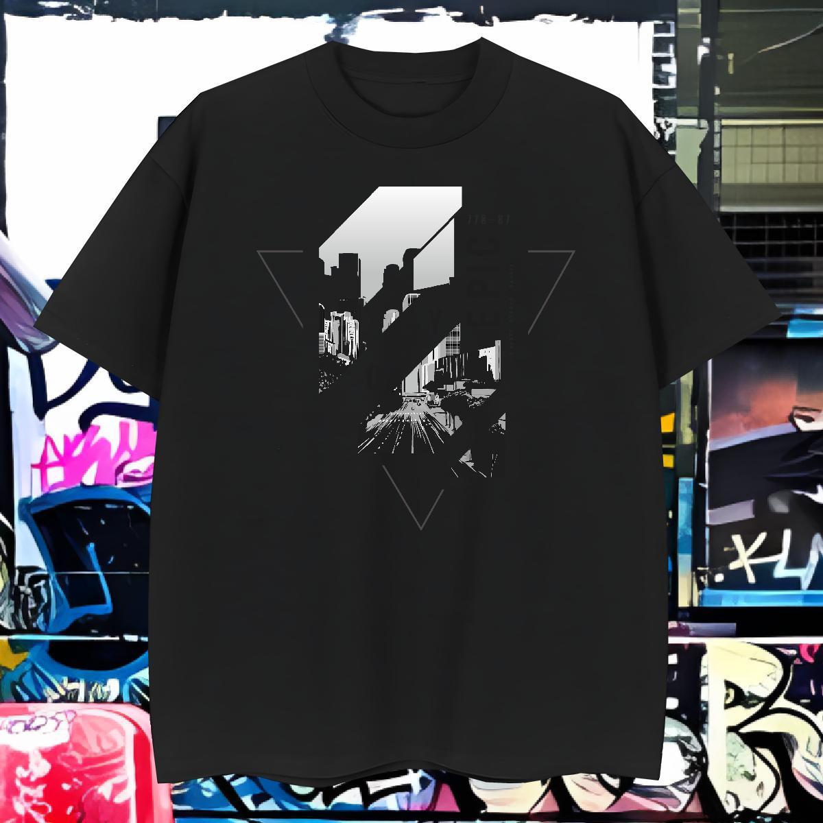Wholesale T-Shirts Tall buildings, streets O-Neck Short Sleeve Hip Hop Black White 230g Pure Cotton Men Tees Fashion Design Clothings