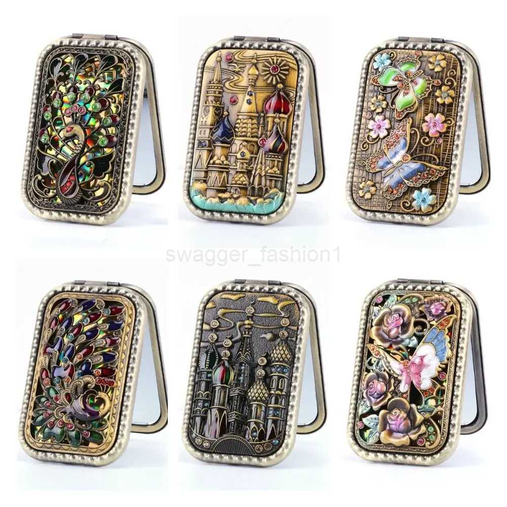 Mini Vintage Makeup Mirror Double Side Luxury Relievo Folding Pocket Mirror Girls Women Travel Portable Hand Makeup MirrorsXJ240813