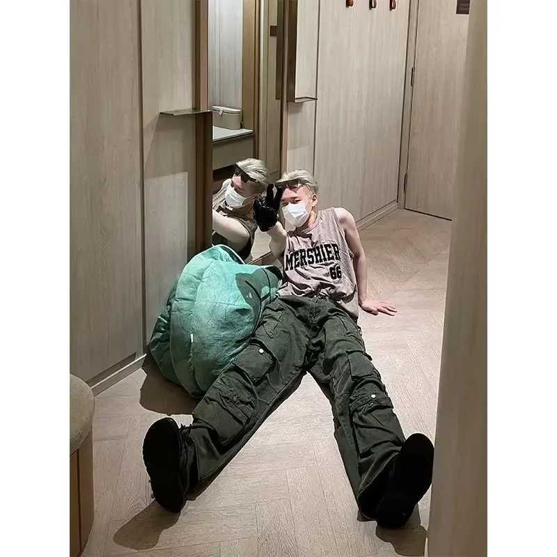 American Style Vintage High Street Casual Pants For Men Women Loose Fit Multi Pocket Cargo Pants Hip Hop Straight Leg VersatileXJ240813