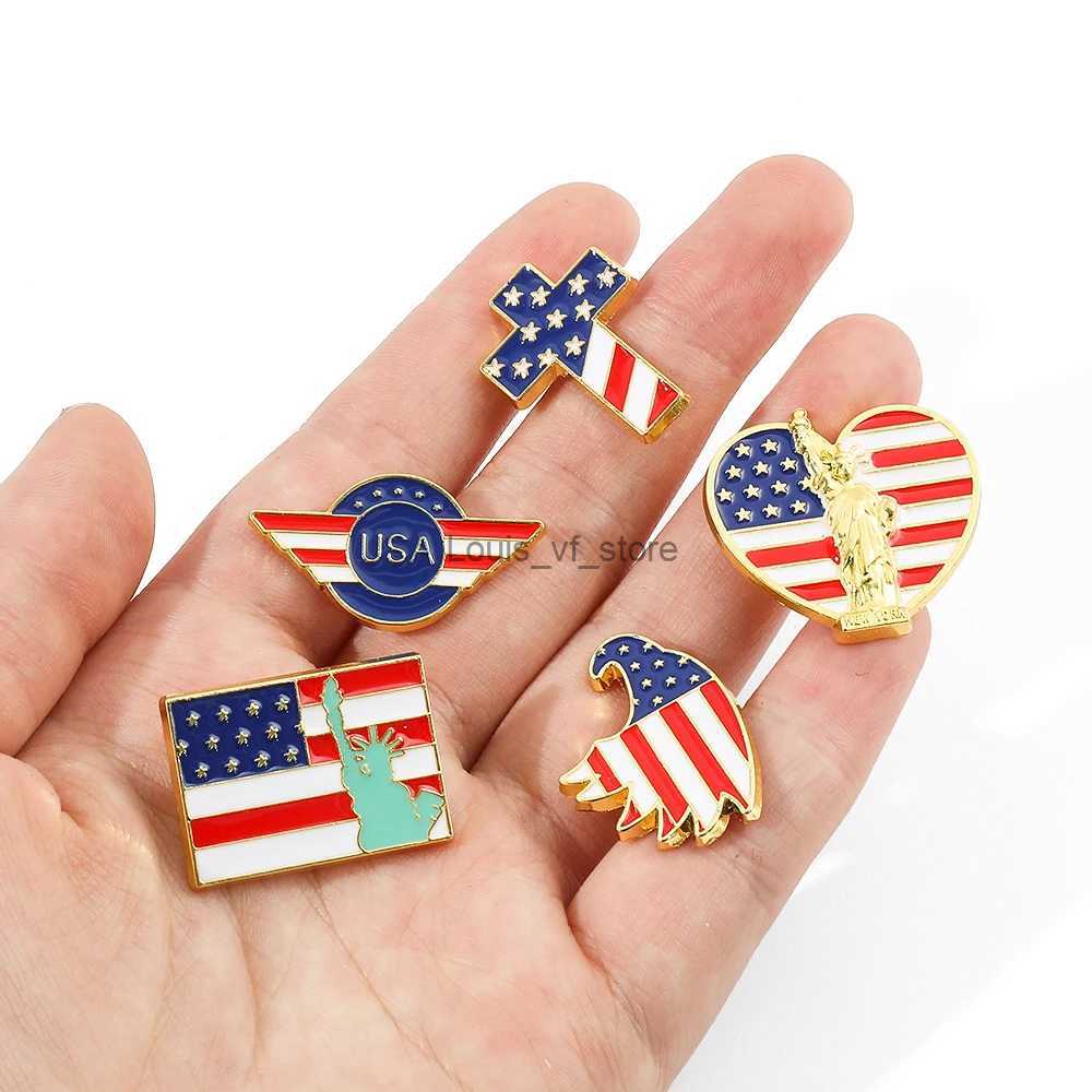 Pins Brooches US Flag Enamel Pin Soldiers Veterans Statue of Liberty Badge Chest Bag Clothing Collar H240813