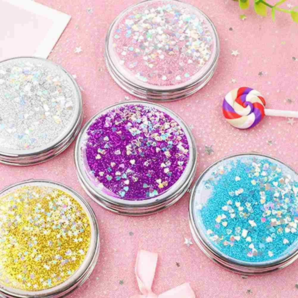 Shiny Quicksand Makeup Mirror Portable Magnifying Hand Pocket Vanity Mirror Standing Makeup Square Foldable Compact Girls C W6K8XJ240813