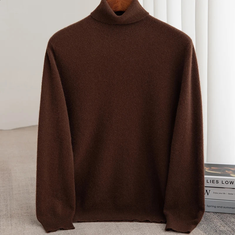 Mens Turtleneck 100% Merino Wool Sweater AutumnWinter Large Loose Knitted Keep Warm Top Parachute 240812