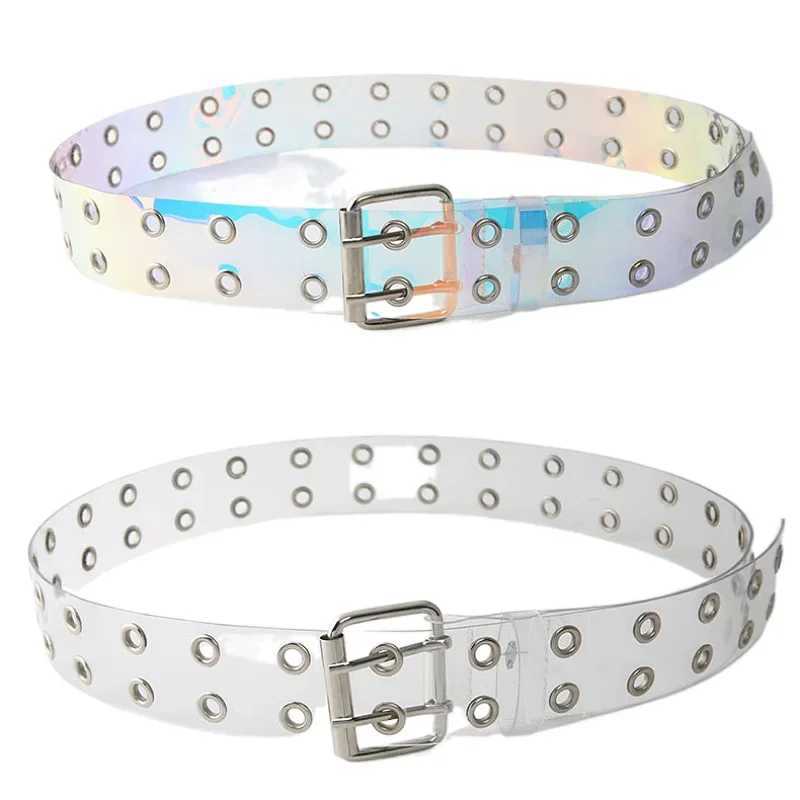 2024 Double Row PVC Transparent Strap Womens Fashion Pin Buckle Womens White Belt Trouser Transparent Strap Womens Jeans Strap W240807