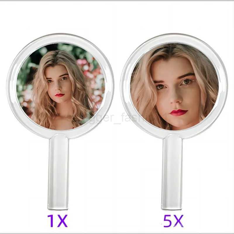 Handheld 1X/5X Magnifying Makeup Mirror Double-Sided Vanity Transparent Hand Mirrors Round Shape for Cosmetic DresserXJ240813