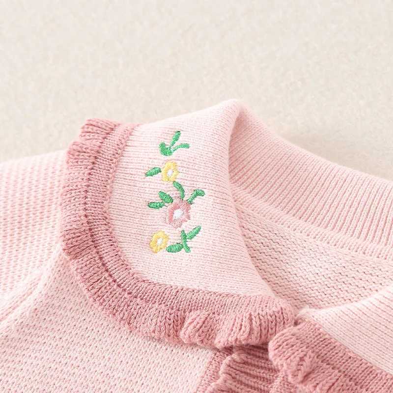 2024 Autumn Winter Newborn Girls Knitted Hoodie Cotton Long Sleeve Embroidered Collar Baby Girls Onesie Baby Girls Tight Clothes W240812