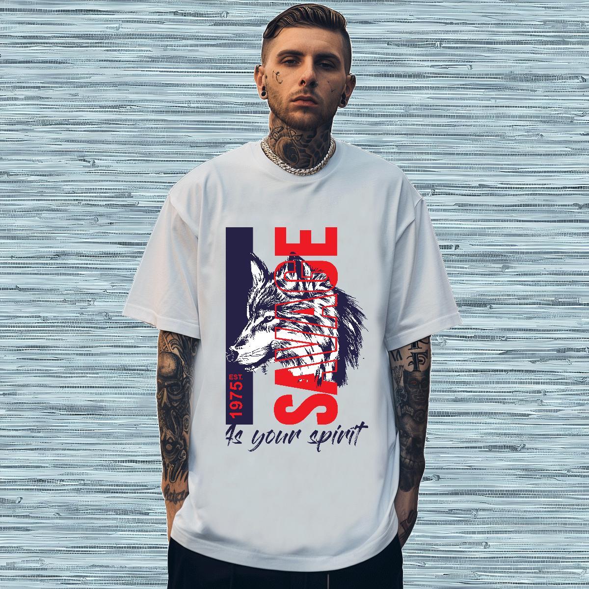 Wholesale T-Shirts wolf Crew Neck Breathable Daily Wear Customized 230g 100% Cotton Mens Tshirts DIY Customized Tees Shirts