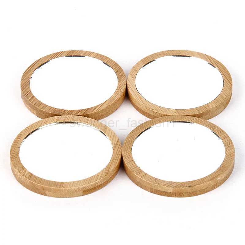 1pc Wooden Cosmetic Mirror Round Portable Mirror Makeup Mirror Student Portable Makeup Small Princess MirrorXJ240813