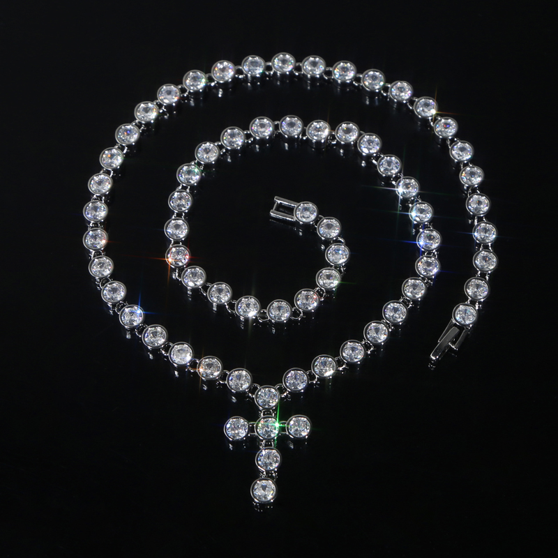 Geometric Zirconia Tennis Chain: Iced-Out 5A CZ Cross Pendant Necklace