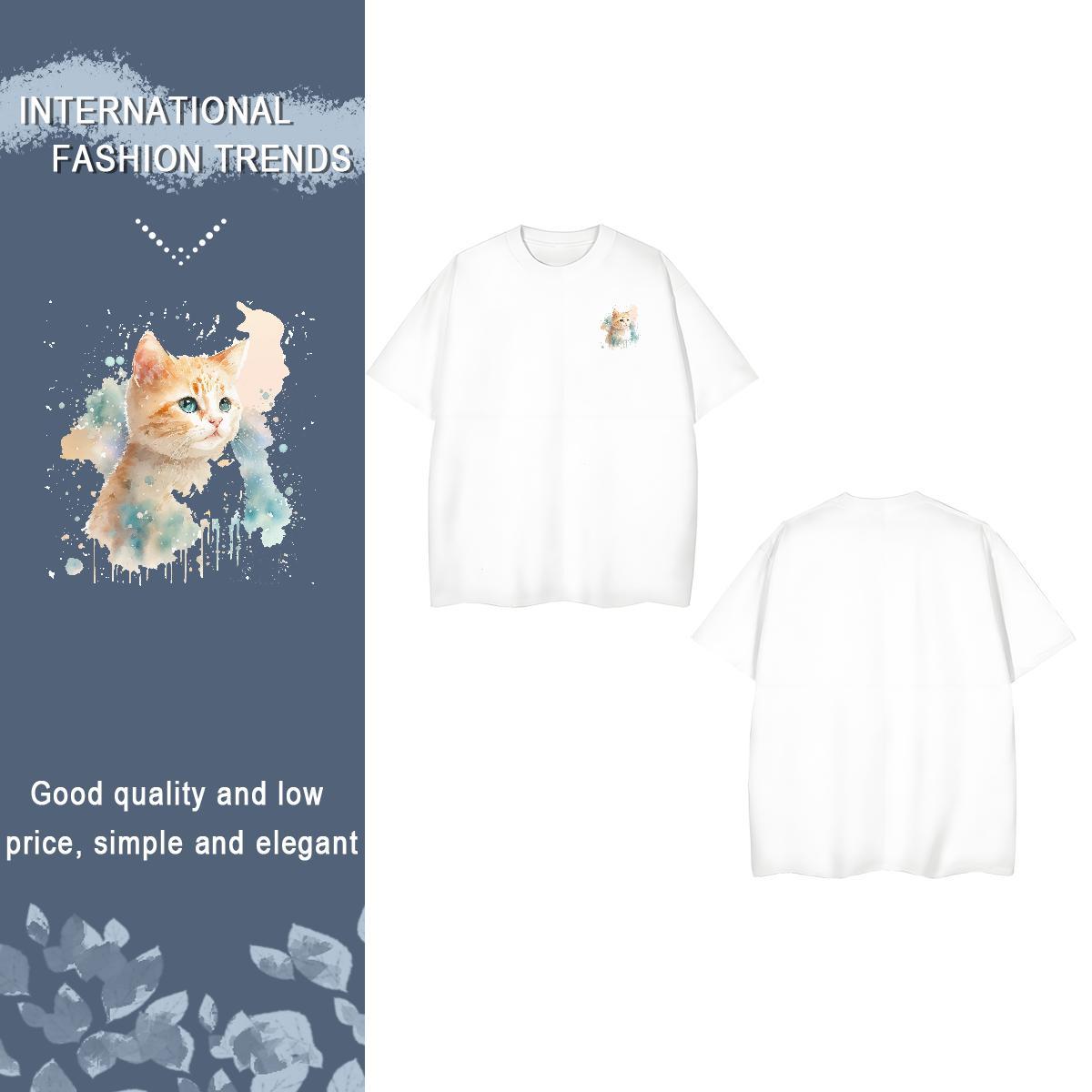Man T Shirts 230g Cotton cat Street wear Hip Hop Pure Cotton Skull Couples T Shirts 2024 DIY Loose Fit Tops