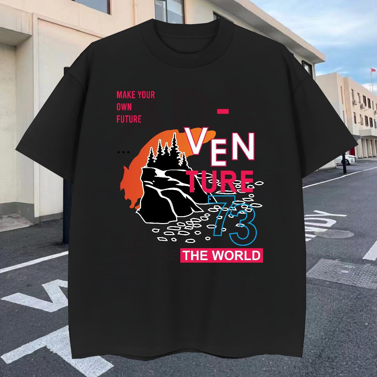 Loose Fit Tshirts Anime Printing Street 100% Cotton 230g Customized Crew Neck mountains T-Shirts for Men New Top Tees