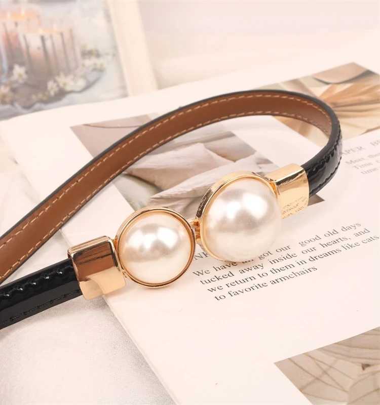 Leather Temperature Waist Cover Patent Leather Style Pearl Buckle Thin Belt Womens Dress Decorative Belt W240807