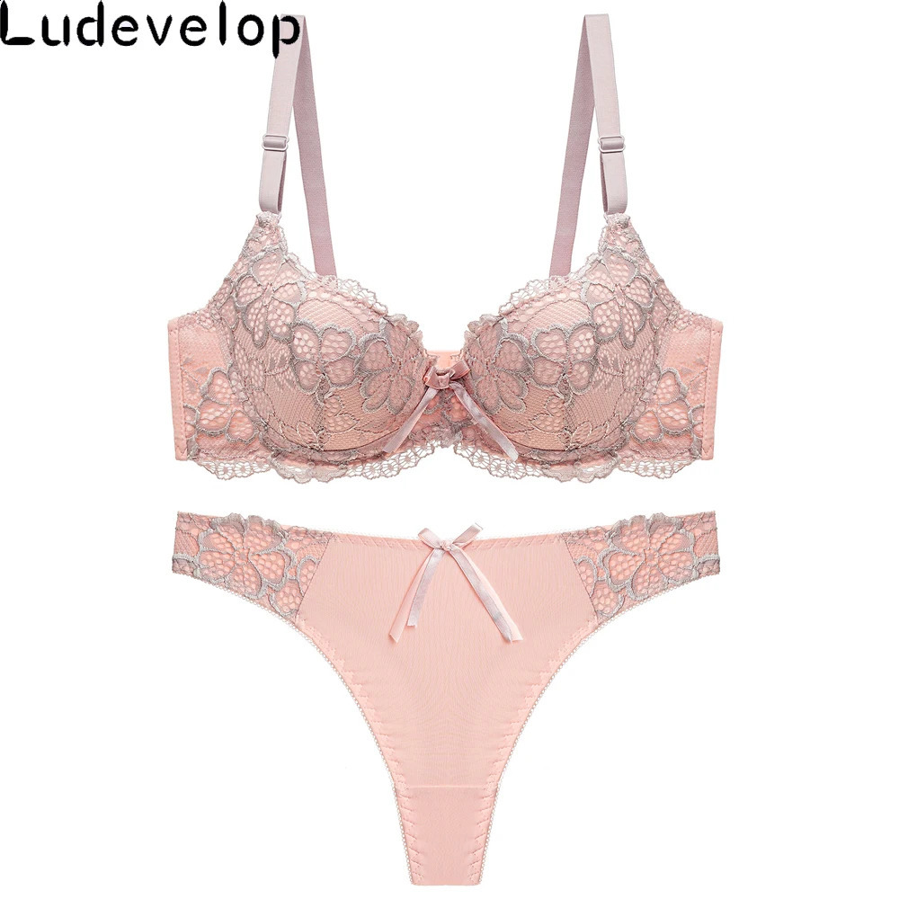 Good Quality Sexy Brassiere Embroidered Underwear Set ABC Cup Women Bra Set Push Up Lace Bra Thong Sets 240812