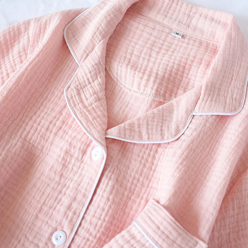 Summer Cotton Crepe Short-sleeved Shorts Pyjamas Women Solid Thin Sexy Pajamas Loungewear Sleepwear Pink Home Couple Pijamas 240813