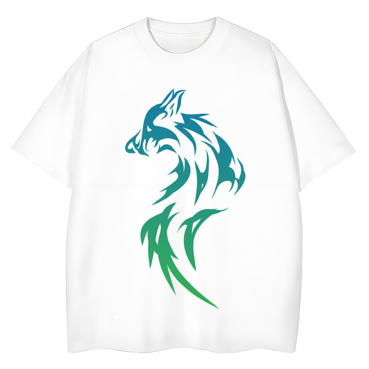 Popular T Shirts Men wolf Breathable Crew Neck Outdoor DIY Printed 230g Pure Cotton Men Clothes T-Shirt 2024 Tees Shirts