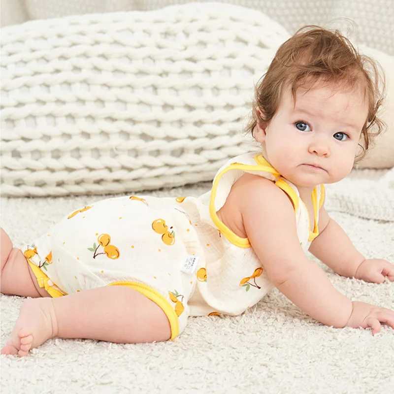 Baby girl underwear jumpsuit summer cartoon newborn children jumpsuit sleepwear thin Gauze printing baby boy crawling clothing tight fitting clothes W