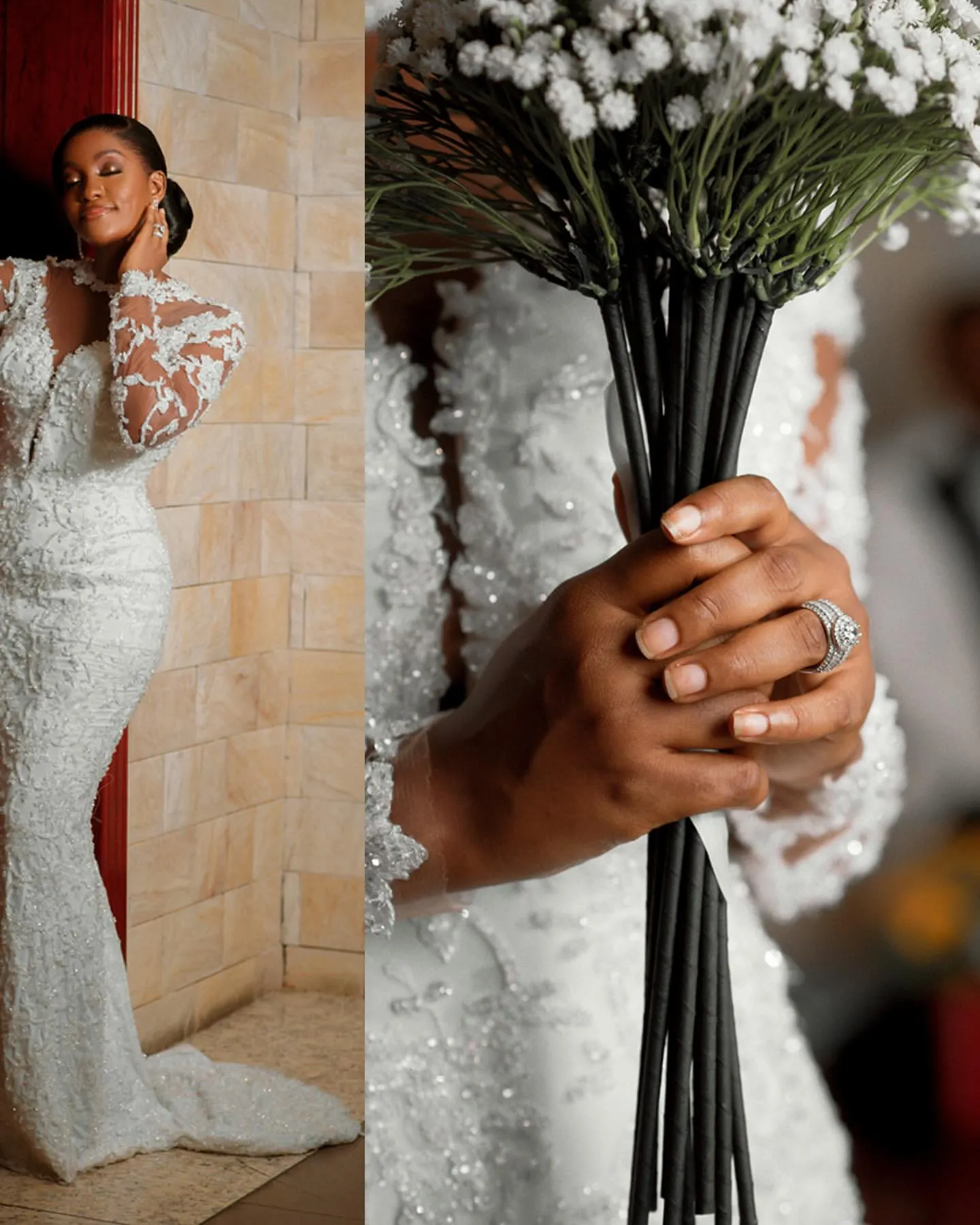 Ivory Lace Mermaid Wedding Dress With Sheer Neck & Long Sleeves - Plus Size Bridal Gown