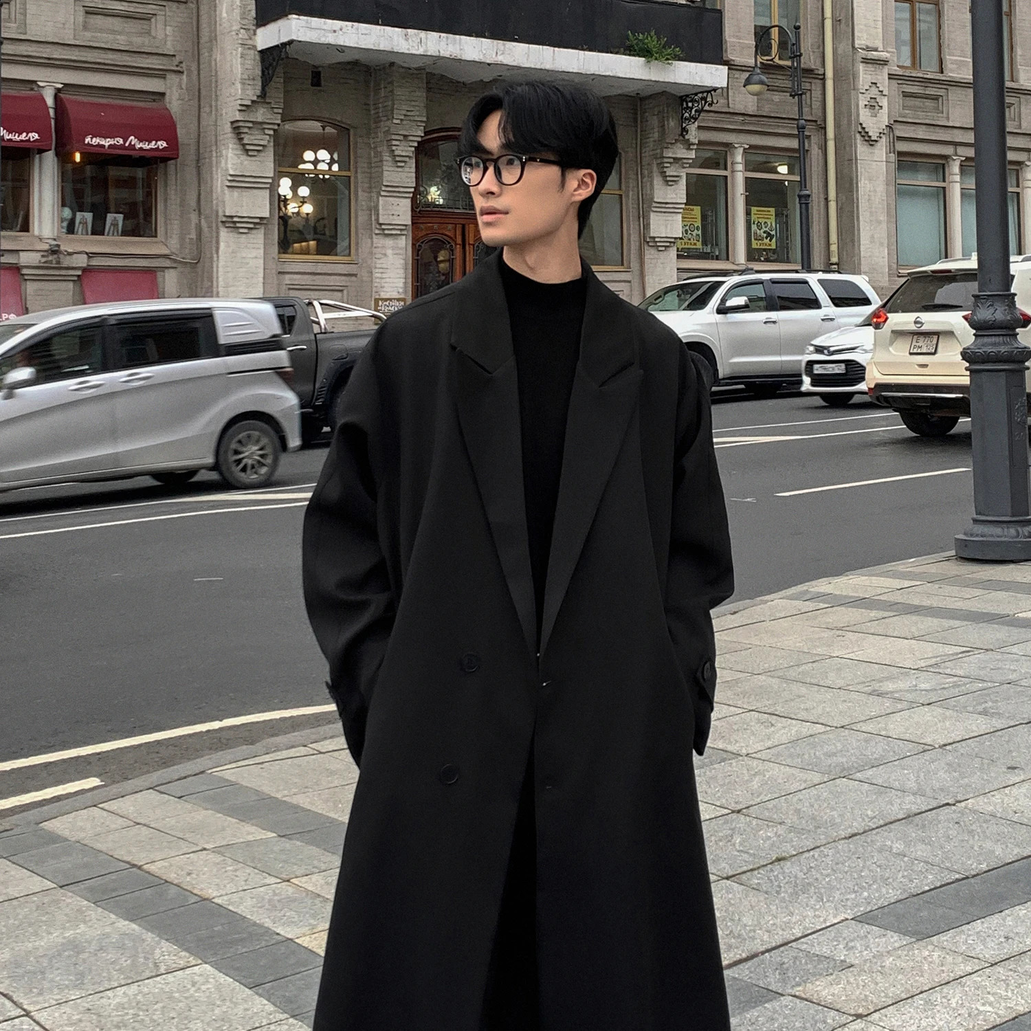 Trench Coat Autumn Korean Mens Fashion Overcoat Male Long Windbreaker Streetwear Men Outerwear BlackGrayCoffee 240812