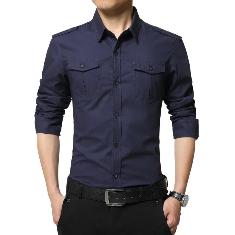 ly arrived mens shirt autumn long sleeved cotton cargo casual dress tactical large size 5XL 240812