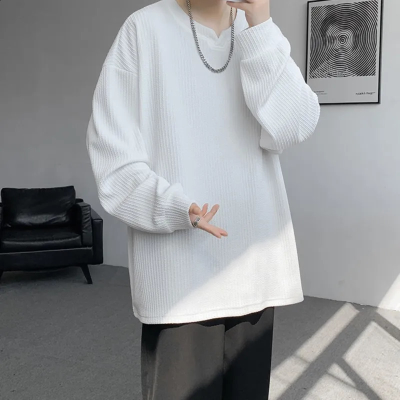 High Quality Texture Long Sleeve T shirt For Men Spring Autumn Casual Mens T-shirts Male Tops Classic Clothes Mens T-Shirts 240812