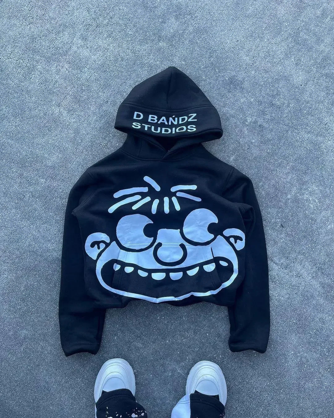 hoodie street oversized cartoon printed short hoodie mens hip-hop latte Harajuku fashion gothic casual loose sportswear240812