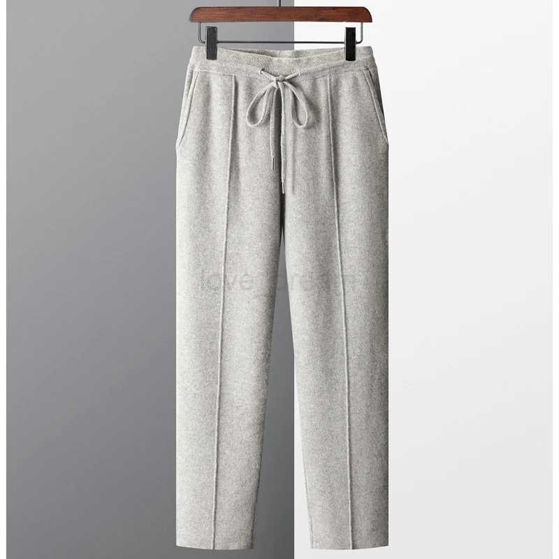 Mens new pure wool knitting pants Elastic waist middle seam Slim-fit pants thickened boxer pants keep warm and fashionableXJ240813