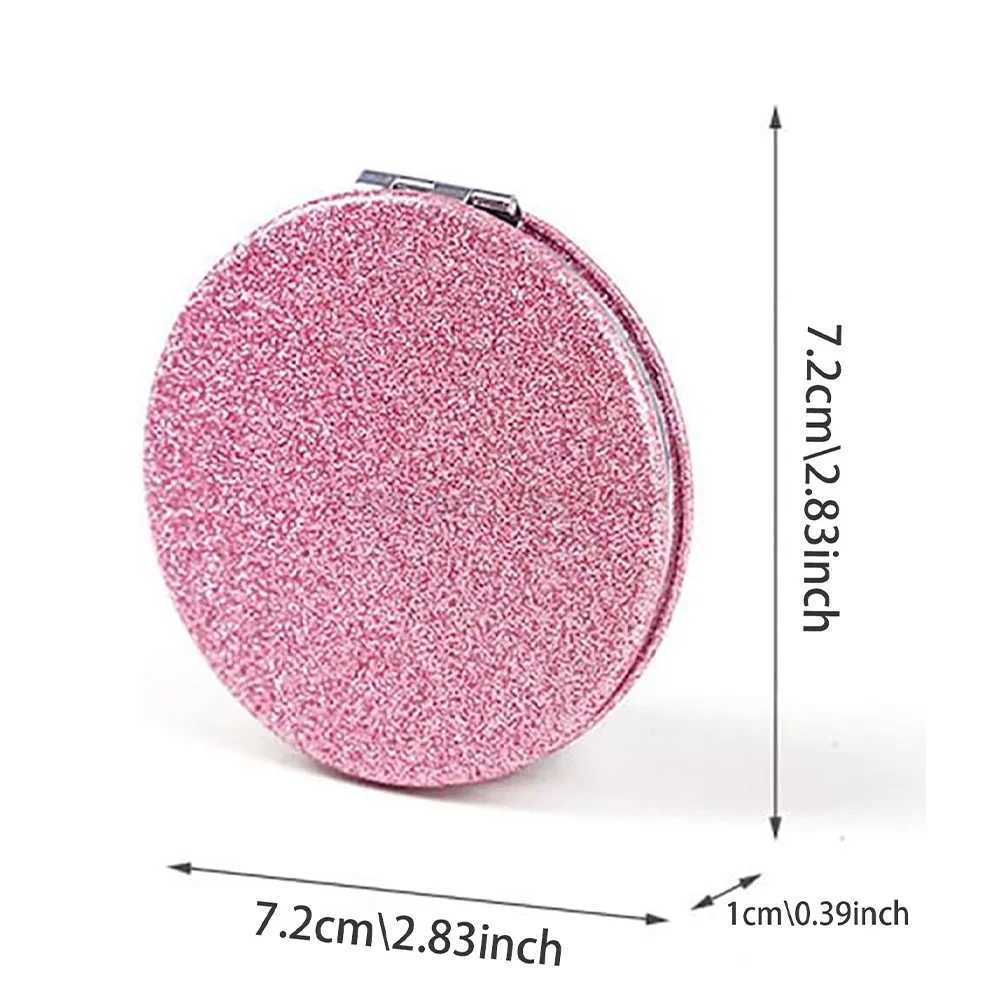 Portable Folding Shiny Double-Sided Makeup Mirror Leather Cosmetic Mirror Pocket Magnifying Hand Gold Letter Pattern Beauty ToolXJ240813