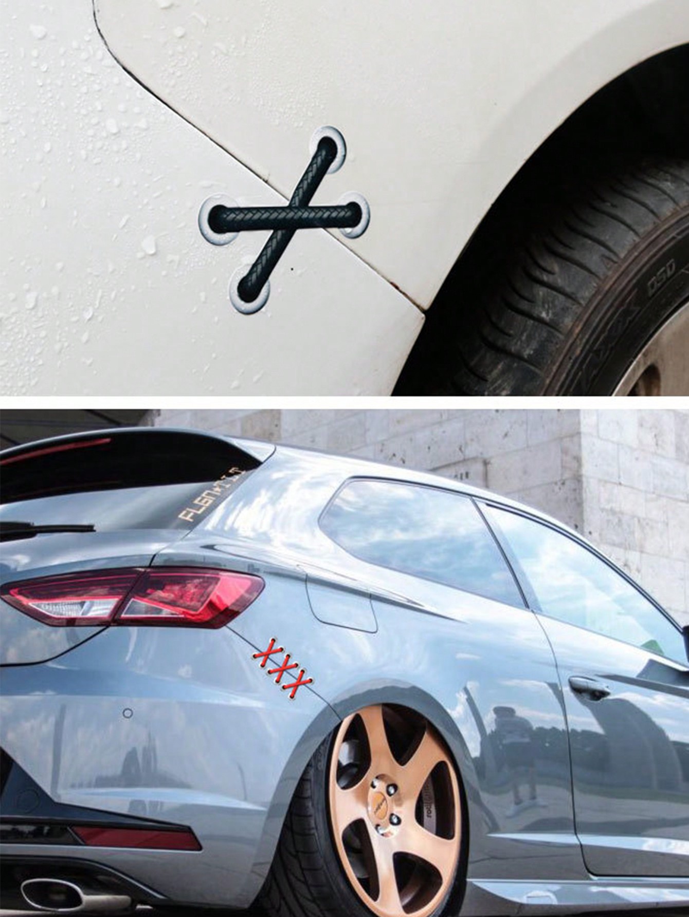 1pc Car Creative Shoelace Car Sticker 3D Stereo Simulation Patch Bandage Sticker Car Body Scratch Sticker Car Rear Decoration