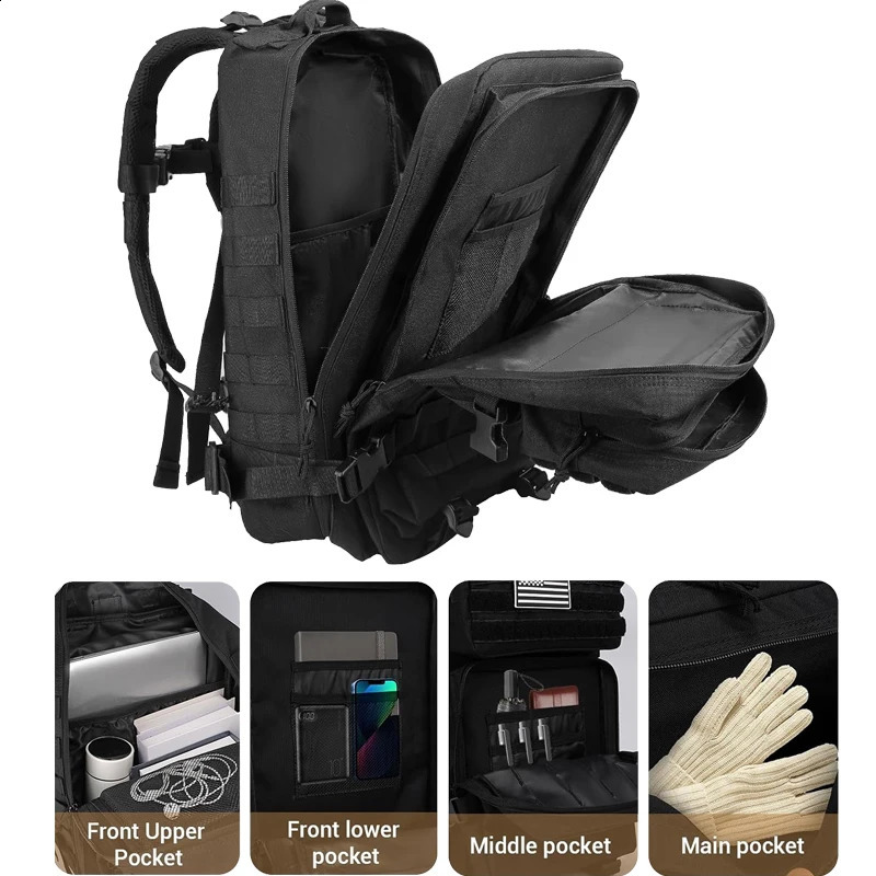 45L tactical backpack mens hiking Daypack Bug Out Bag Lage MOLLE 3day outdoor camping trip 240813