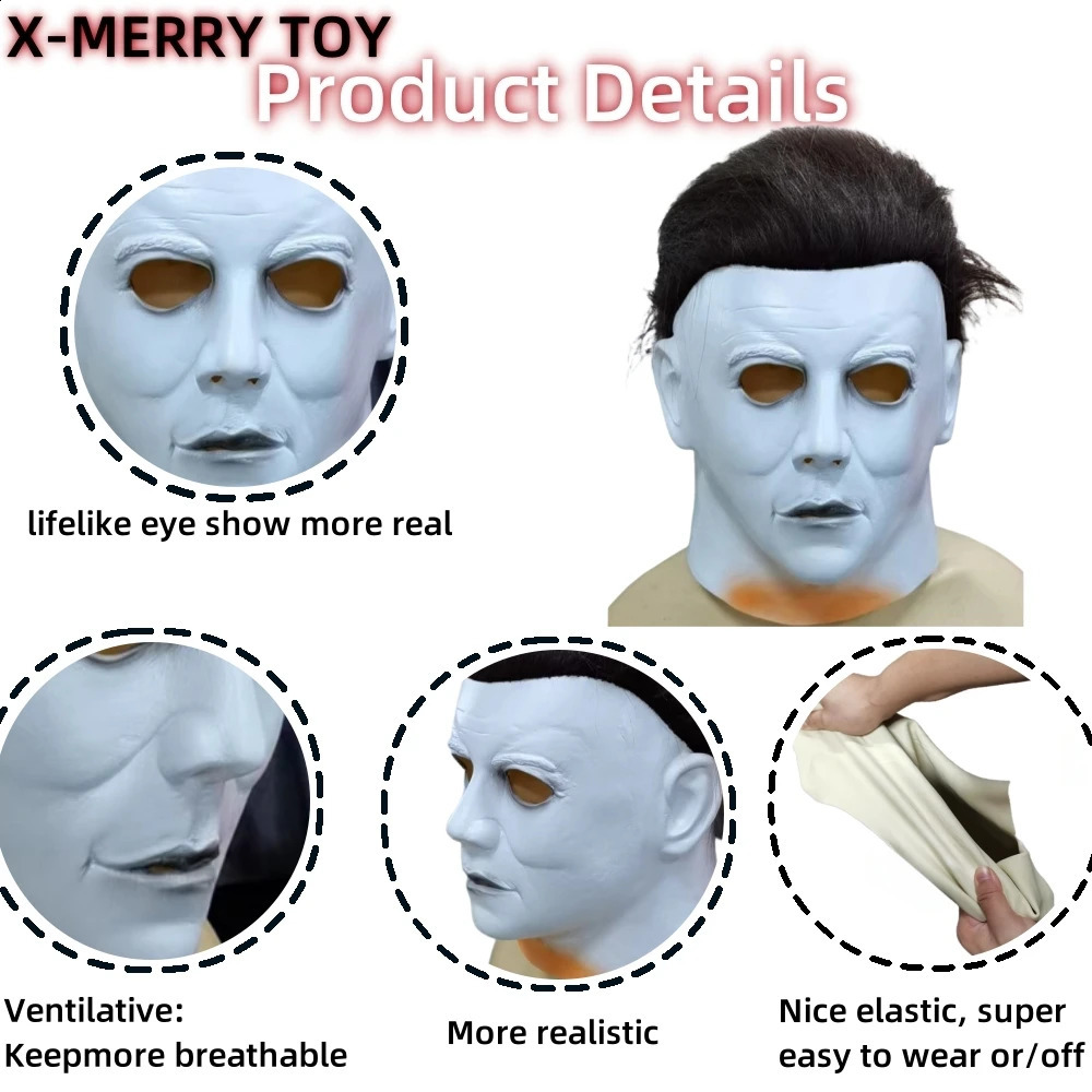 Michael Miles Mask Halloween Role Play Horror Bloody Killer Devil Latex Helmet Carnival Makeup Ball Props 240812