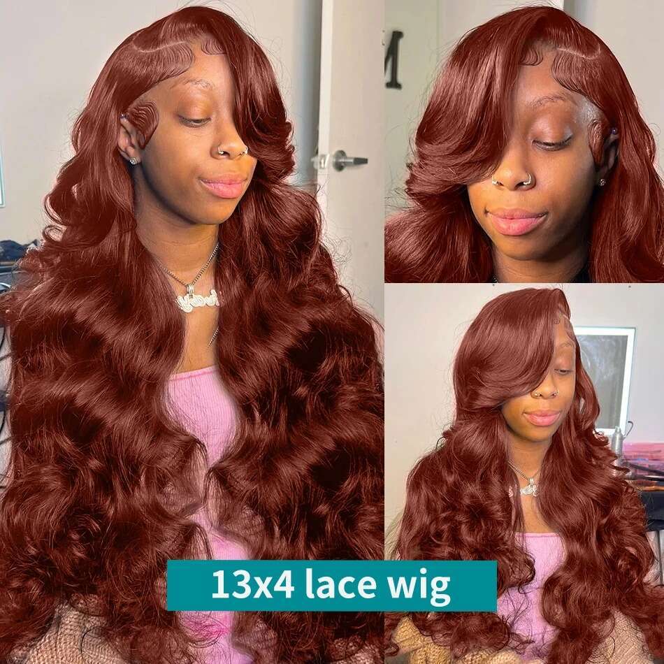 13X4 Reddish Brown Body Wave HD Lace Frontal Human Wig Pre Plucked Brazilian Remy Hair