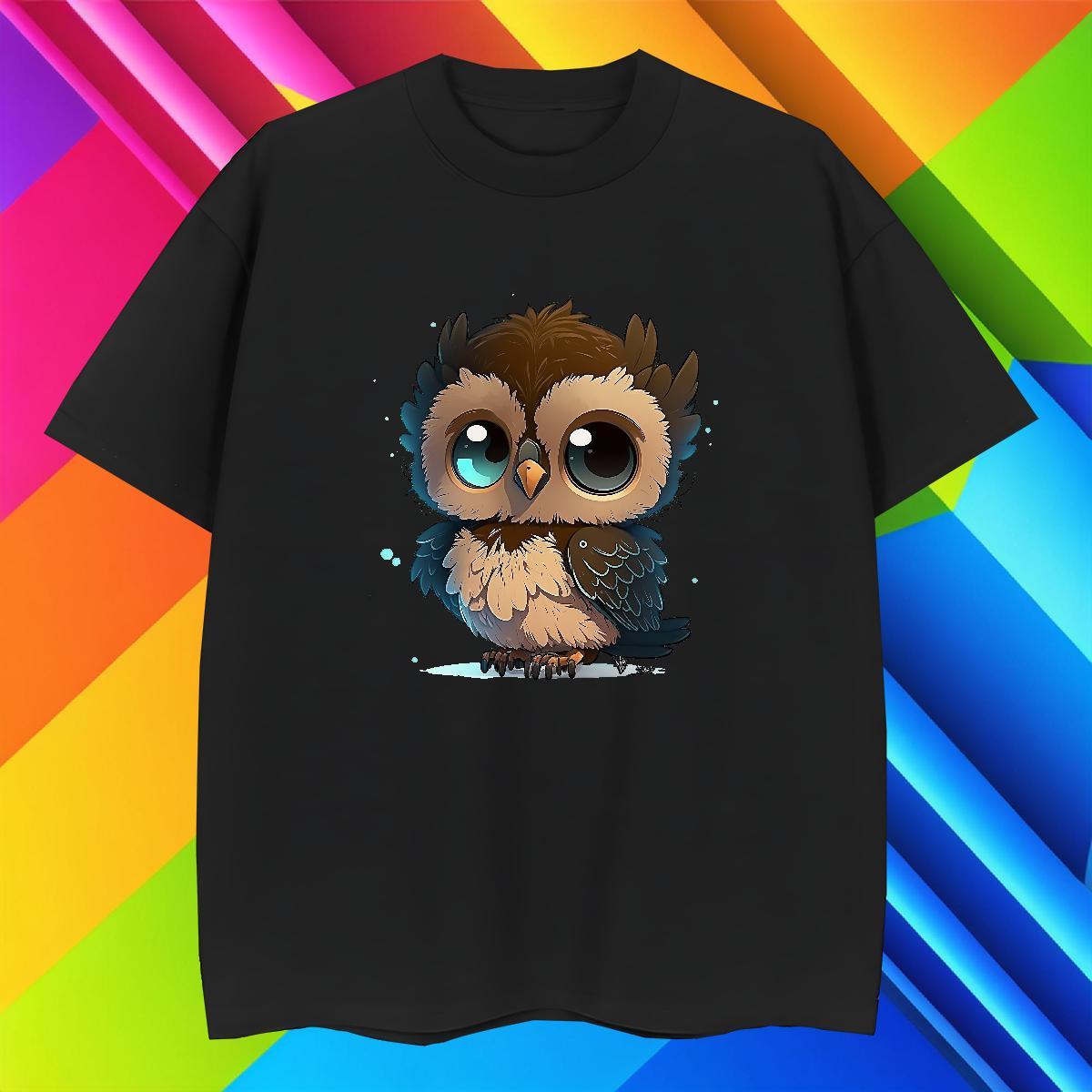 Classic T Shirt For Man Owl O Neck Short Sleeves Outdoor Cartoon Printing L-4XL 100% Cotton 230g Tshirts 2024 DIY Polos