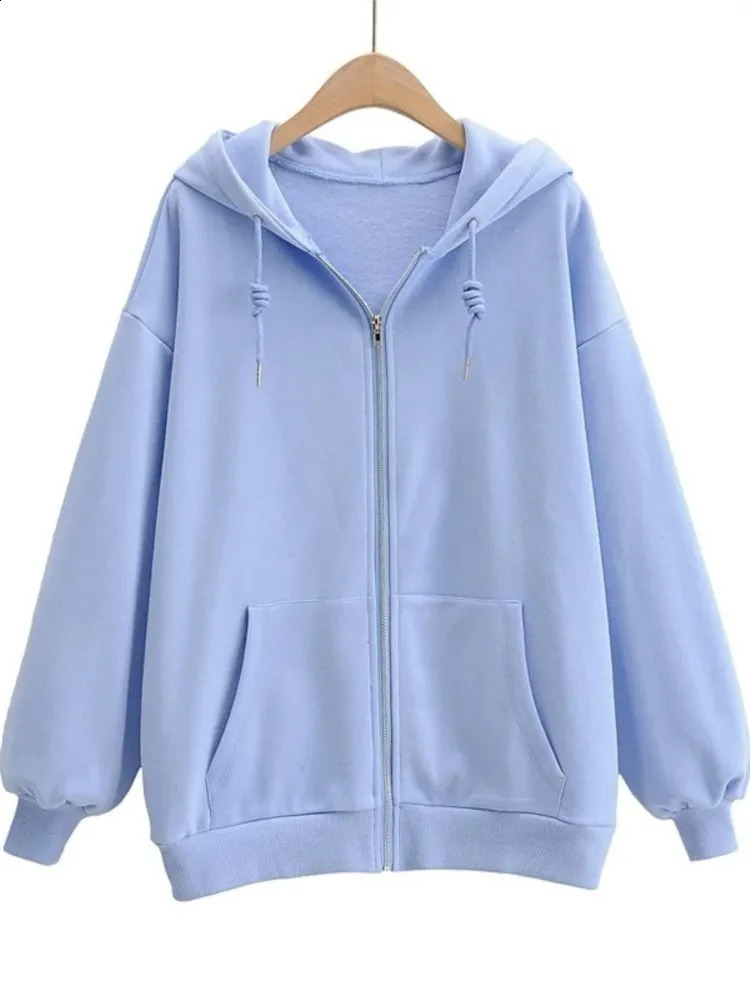 90s Streetwear Fashion Hoodie Y2k Womens Grunge Solid Color Sweatshirt Long Sleeve Pocket Zip Hoodie Harajuku Top Jacket 240812