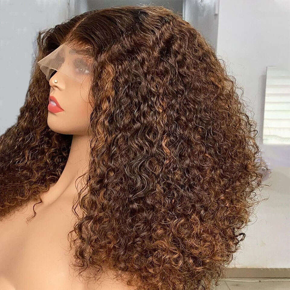 250% Density Highlight Jerry Curly Human Hair 13X4 Lace Frontal Wigs For Women P4/27 Colored Glueless Indian 4X4 Closure Wig