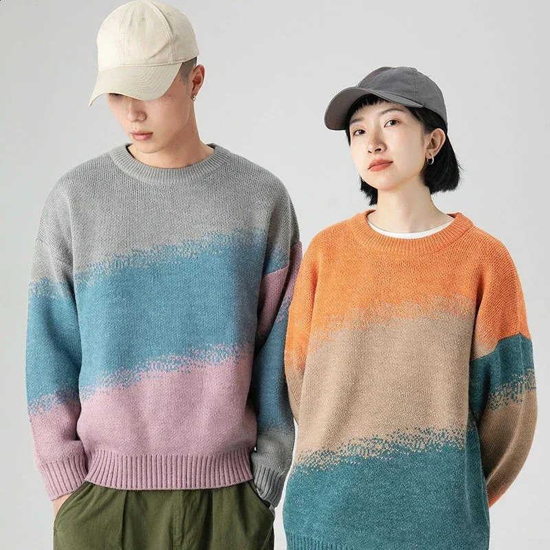 Mens Clothing Round Collar Knit Sweater Male Green Tie Dye Pullovers Crewneck A Plus Size X Street Long Sleeve 100% Sweat-shirt 240812