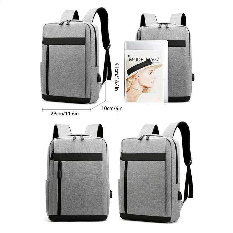 Business laptop backpack large capacity multifunctional USB charging waterproof film mens casual shoulder bag w240813