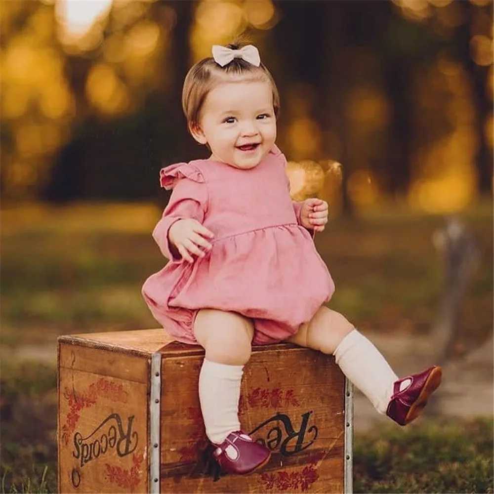 Baby clothing solid color long sleeved baby clothing jumpsuit 0-24M 100% pure cotton linen newborn baby jumpsuit W240812