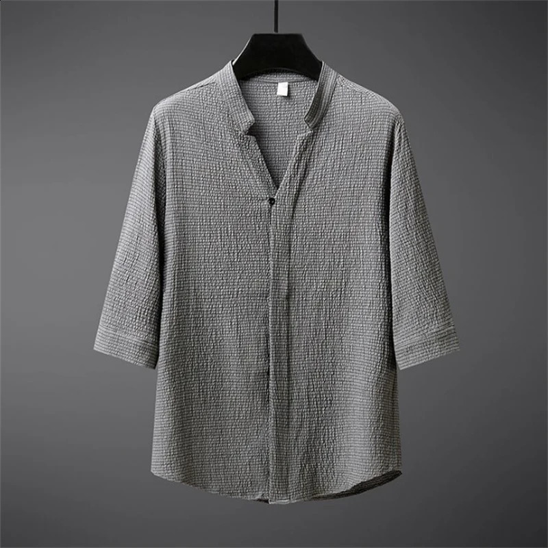 Ice silk linen mens springsummer loose floral top and elastic waist Trouser sportswear twopiece set 240812