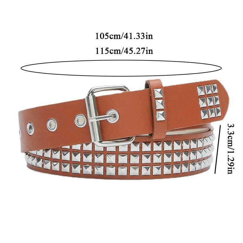 Gothic punk style womens retro rivet PU leather belt jeans belt buckle Y2K girl fashion belt belt W240807