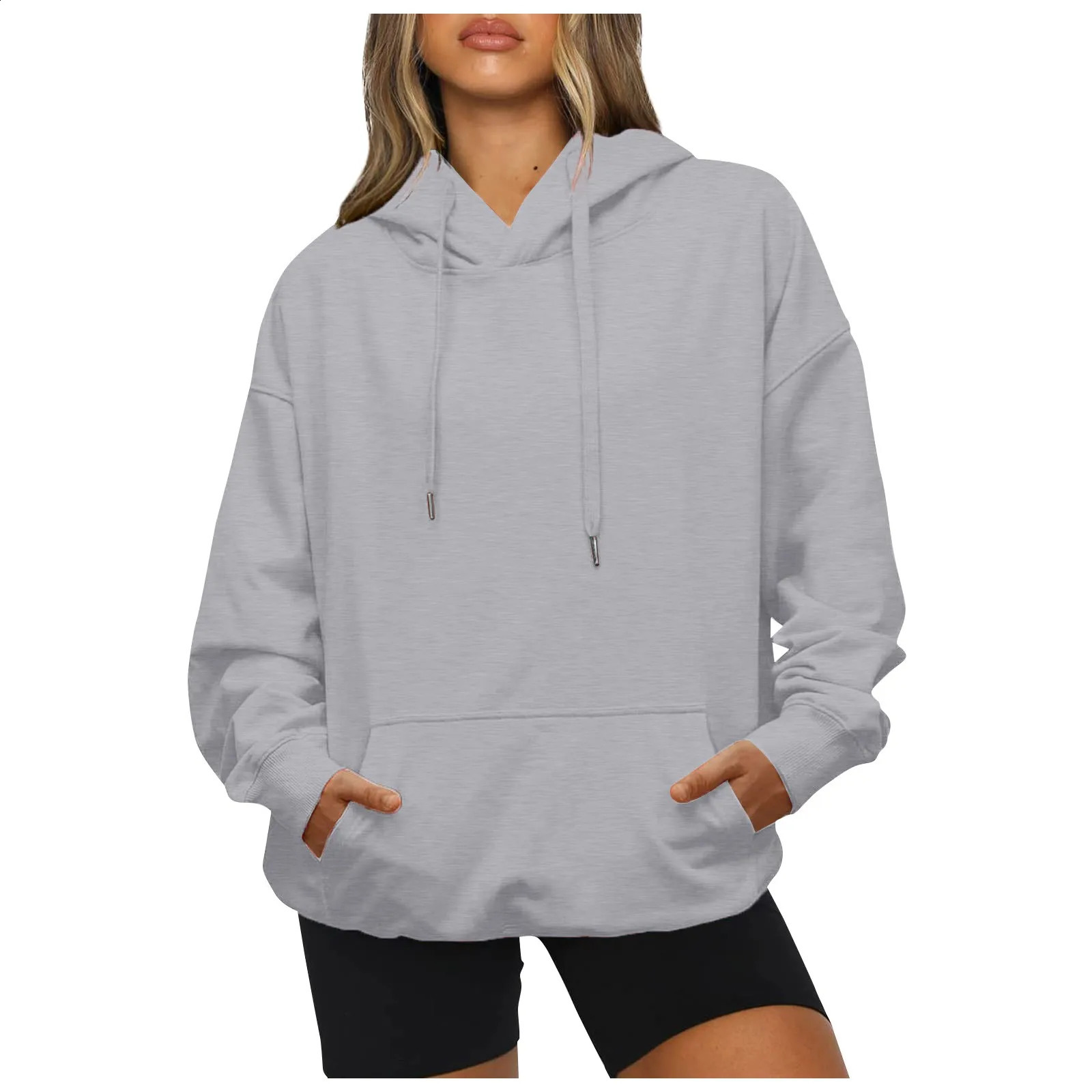 Womens Oversized Long Sleeve Crewneck Sweatshirt Casual Loose-Fitting Drawstring 240813