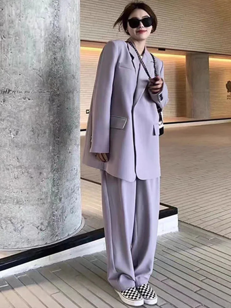 Office Wear Women Blazer Suits Sets Coats Wide Leg Pants Elegant Two Piece Jacket Autumn Coat 240812